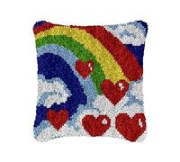ROCKY&CHAO Myriad Choices Latch Hook Cushion Kits Rainbow 43x43cm, Latch Hook Pillow Case Kits for Adults and Kids DIY Needlework Pillow Cover Sofa Cushion Rug Making Kits DIY Craft Kits Home Decor