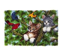 ROCKY&CHAO Myriad Choices Latch Hook Kits, DIY Latch Hook Rug Kit, Cross Stitch Rug Making Kit, Carpet Making Crochet Kits Embroidery Kits Needlework Crafts for Home Decor, 50X38CM, Cat Cub
