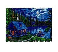 ROCKY&CHAO Myriad Choices Latch Hook Kits, DIY Latch Hook Rug Kit, Cross Stitch Rug Making Kit, Carpet Making Crochet Kits Embroidery Kits Needlework Crafts for Home Decor, 50X38CM, Log Cabin