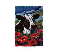 ROCKY&CHAO Myriad Choices Latch Hook Rug Kits, DIY Latch Hook Rug, Carpet Making Cushion, Crochet Kits Embroidery Kits Needlework Crafts for Home Decor, Cow