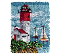 ROCKY&CHAO Myriad Choices Latch Hook Rug Kits Lighthouse 50x38cm, DIY Carpet Rug Making Kits Embroidery Kits, Latch Hook Rug Needlework DIY Rugs Craft Kits for Beginners, Adults and Children