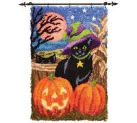 ROCKY&CHAO Myriad Choices Latch Hook Rug Kits, Pumpkin Monster DIY Latch Hook Rug Making Kits for Adults Kids Cross Stitch Kits Rug Making Home Decor 50x38cm