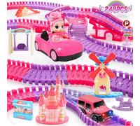 ROCKY&CHAO Princess Track Toys for 3-6 Year Olds, Pink Castle Race Track Building Toys for Girls, Creative Car Track Toy for Girls Ages 3-6, STEM Construction Play Race Tracks for Girls