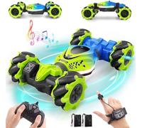 ROCKY&CHAO Remote Control Car for Kids Adults, 2.4GHz 4WD Gesture Sensor Drift RC Stunt Car, Double Sided Rotating 4WD High Speed Off-Road Vehicle Toys 360° Rotation with Lights and Music-Green