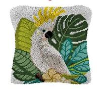 ROCKY&CHAO White Parrot 43x43cm Latch Hook Kit for Adults & Kids DIY Cushion Making Craft Kits with Yarn & Canvas and Crochet Needle, Latch Hook Pillow Cover Adult Craft Kits Home Decor for Women