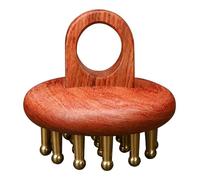 Rocky Green Handcrafted Brass & Wooden Massage Comb - Scalp Massager for Hair Growth,Body Gua Sha Tool for Neck/Legs/Abdomen,Portable Ring-Design Acupressure Therapy (Golden)