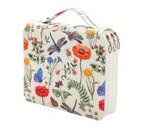 Rocky Green Large Capacity Pencil Case Organizer, Floral Butterfly Dragonfly Pattern, 124 Slots, 3 Layer Storage Bag, 23.8x20x6.4cm