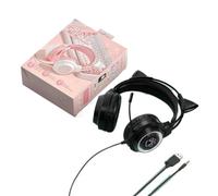 Rocky Green MEOW Series Gaming Headset with LED Cat Ears - Detachable Design, Crystal-Clear Communication, Multi-Platform Compatibility for PC/Switch/Tablet (Black)