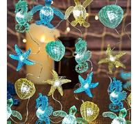 Rocky Green Ocean Beach Marine String Lights Christmas Decorations 10ft 30 LED Aquarium Seashell Seahorse Conch Battery Operated String Lights for Xmas Tree Ornaments Holiday Bedroom Wedding Birthday