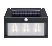 Rocky Green Solar Garden Outdoor Wall Sconce, Automatically Light Up in The Dark, Warm Tungsten Light Body Sensor, Waterproof and Dustproof, Home Decorative Lighting Gifts (Three-lamp Black)