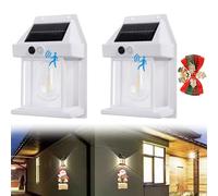 Rocky Green Solar Tungsten Wall Light, Solar Outdoor Wall Lights, Motion Sensor Solar Wall Sconce Waterproof Wall Lantern - LED Exterior Wall Lights for Outdoor Porch, Fence, Courtyard (2pcs White)