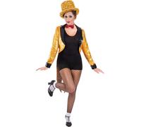 Smiffys Rocky Horror Columbia Costume for Women, Official Licensed Outfit Sequin Gold Tailcoat & Red Bow Tie, Musical Film Fancy Dress Character Costume for Parties, Halloween & Themed Events, Medium