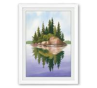 Rocky Island Reflected Scandinavian Framed Wall Art Print A4 (29.7×21cm) White, Wall Decor for Living Room, Bedroom, Office & Home, Ready to Hang, Art Gift