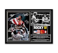 Rocky IV Movie A4 Unframed Poster, Signed Cast Autographs Print, American Flag Scene, Sylvester Stallone Boxing Drama Film, Collectible Wall Art