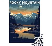 Rocky Mountain 1000 Piece Jigsaw Puzzle, Mountain Lake Town View, Decorative Artwork, Matte Printed Jigsaw, Family Night Game for Adults, 70x50cm/1000pcs