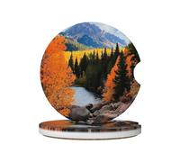 Rocky Mountain 2-Piece Set of Ceramic Car Coasters, Anti Slip Ceramic Coasters Car Accessories, with Cork Base and Notch