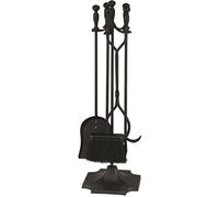 Rocky Mountain Goods Fireplace Tool Set 31" - Shovel, Brush, Poker, Tongs, Stand - Heavy Duty Wrought Iron Tools with Decorative Finish - Ergonomic Ball Handles (Black)