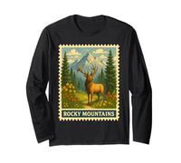 Rocky Mountain National Park Colorado Floral Moose Stamp Long Sleeve T-Shirt