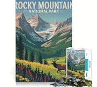 Rocky Mountain National Park Illustration 1000 Piece Jigsaws for Teenagers Puzzle Smart Game Group Play Image Assembly Wall Art Decor (38x52cm)
