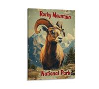 Rocky Mountain National Park Poster Vintage Wildlife Travel Print Featuring Big Horn Sheep Rustic Landscape Wall Art for Cabin Lodge Nature Or Hiking Enthusiasts Gift 12x18inch(30x45cm) Frame