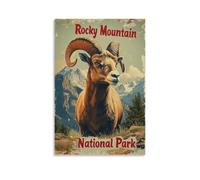 Rocky Mountain National Park Poster Vintage Wildlife Travel Print Featuring Big Horn Sheep Rustic Landscape Wall Art for Cabin Lodge Nature Or Hiking Enthusiasts Gift 08x12inch(20x30cm) Unframe