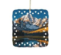 Rocky Mountain Range Christmas Ornaments Xmas Ceramic Hanging Square Pendant Double-Sided Printing Xmas Tree Ornament for Holiday Keepsake Gifts 3 Inch