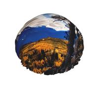 Rocky Mountain Range Print Shower Cap Reusable Bath Cap Double Layer Bath Hair Caps, Keeps Hair Dry, Fits All Head