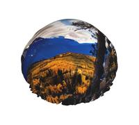 Rocky Mountain Range Print Shower Cap Reusable Bath Cap Double Layer Bath Hair Caps, Keeps Hair Dry, Fits All Head