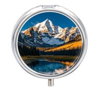 Rocky Mountain Range Round Pill Box 3 Compartment Small Pill Box Round Portable Pill Case to Hold Vitamins Medication Fish Oil and Supplements Travel Purse Pocket Gift