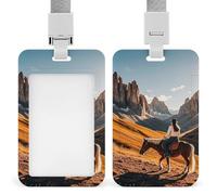 Rocky Mountain View Cowboy Horseback Riding Id Badge Holder with Breakaway Lanyard Vertical Clear Plastic Card Protector Sleeve Waterproof & Heavy Duty Name Tag Holder for Nurse Teacher Office Staff W