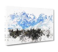 Rocky Mountains In Alaska Watercolour Canvas Print | Gallery Wrapped 30mm Frame Wall Art | 24x16 inches | Ready to Hang | Modern Landscape Picture | Living Room Bedroom Lounge Office