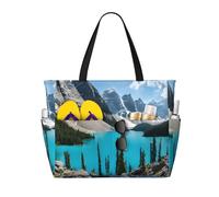 Rocky Mountains Print Large Capacity Beach Travel Bag, Waterproof Beach Tote Bag with Zip and Pocket, Tote Bags for Traveling, Shopping, Pool