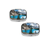 Rocky Mountains Print pilldispenser 2 Compartment Medicine Case, Portable pilldispenser for Pocket Or Purse Pillbox