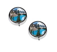 Rocky Mountains Print pilldispenser, Round Organizer, 3 Compartment Small Case for Purse & Pocket, Portable Medicine Box for Travel