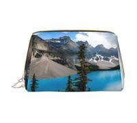 (Rocky Mountains) Print Pu Leather Makeup Bag with Zipper Pocket Compact Organizer for Travel/Purse