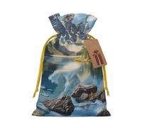 Rocky Mountains Printed Christmas Drawstring Gift Bags-Xmas Wrapping Bags,Candy Bag,For Holiday Party Decorations,Wedding Party Supplies M Yellow Christmas Ribbon