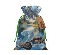 Rocky Mountains Printed Christmas Drawstring Gift Bags-Xmas Wrapping Bags,Candy Bag,For Holiday Party Decorations,Wedding Party Supplies S Green Christmas Ribbon