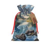 Rocky Mountains Printed Christmas Drawstring Gift Bags-Xmas Wrapping Bags,Candy Bag,For Holiday Party Decorations,Wedding Party Supplies S Red Ribbon