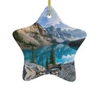 Rocky Mountains Printing Christmas Tree Ornaments Style, Ceramic Star With String For Decor, Verse Ceramic Star Ornament