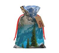 Rocky Mountains Printing Drawstring Christmas Bag With Kraft Tag 4.7x6.9 Inch For Halloween Wrapping Gifts