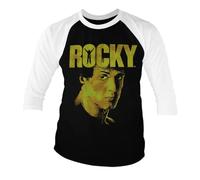 Rocky Officially Licensed Sylvester Stallone Baseball 3/4 Sleeve T-Shirt (White-Black), Medium
