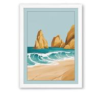 Rocky Shore at Dusk Coastal Framed Wall Art Print A4 (29.7×21cm) White, Wall Decor for Living Room, Bedroom, Office & Home, Ready to Hang, Art Gift