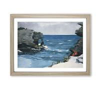 Rocky Shore Bermuda By Winslow Homer Classic Painting Framed Wall Art Print, Ready to Hang Picture for Living Room Bedroom Home Office Décor, Oak A3 (46 x 34 cm)