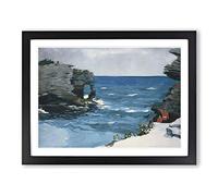 Rocky Shore Bermuda By Winslow Homer Classic Painting Framed Wall Art Print, Ready to Hang Picture for Living Room Bedroom Home Office Décor, Black A3 (46 x 34 cm)