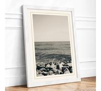 Rocky Shore Calm Minimalist Framed Wall Art Print A2 (59.4×42cm) White, Wall Decor for Living Room, Bedroom, Office & Home, Ready to Hang, Art Gift