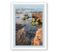 Rocky Tidal Pools Coastal Framed Wall Art Print A2 (59.4×42cm) White, Wall Decor for Living Room, Bedroom, Office & Home, Ready to Hang, Art Gift