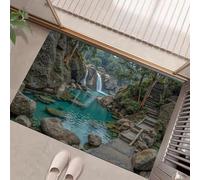 Rocky Waterfall Washable Door Mats Indoor, Tropical Rainforest Mat Absorbent Non-Slip Low Profile Doormat For Entrance, Inside, Kitchen, Front Back Door, Pets Dogs- 45 X 75 Cm, Grey