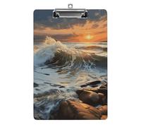 Rocky Wave Sunset Painting Clipboard, A4 Acrylic Clipboard with Hanging Hole, Ultra-Light Clip Board - Holds 100 Sheets, Shatterproof Document Holder for Office, 12.5" X 8.5"