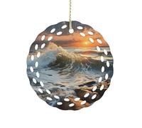 Rocky Wave Sunset Painting Hanging Ornament 3 Inch Round,1-Pack,Xmas Decor -Two-Sided Printed,Friend Ornament Gifts for Friends Women Coworker Sisters