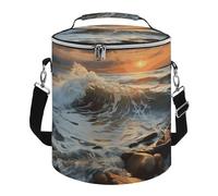 Rocky Wave Sunset Painting Lunch Bag, 15L Portable Leakproof Picnic Basket with Shoulder Strap, Insulated Picnic Cooler Bag for Camping, Beach, Hiking & Groceries